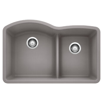 Blanco Diamond SILGRANIT 32" 60/40 Double Bowl Undermount Kitchen Sink with Low Divide - Metallic Gray