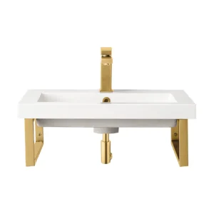 Two Boston 18″ Wall Brackets, Radiant Gold w/ 23.6″ White Glossy Composite Stone Top
