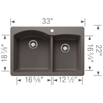 Blanco Diamond SILGRANIT 33" 60/40 Double Bowl Dual Mount Kitchen Sink - Volcano Gray - Image 3
