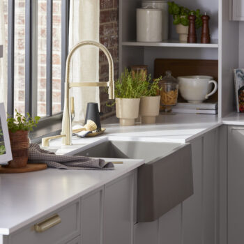 Blanco Rivana Semi-Pro Pull-Down Dual-Spray Kitchen Faucet 1.5 GPM - Satin Gold - Image 2