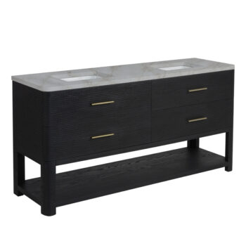 Lucian 72" Double Vanity, Carbon Oak w/ 3 CM Victorian Silver Quartz Top - Image 9