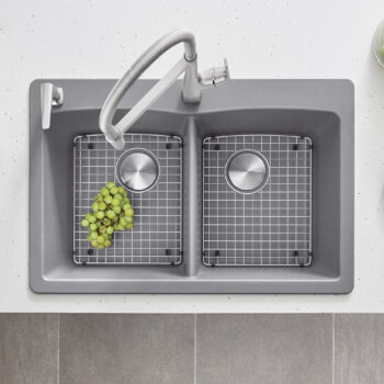 Blanco Diamond SILGRANIT 33" 50/50 Double Bowl Dual Mount Kitchen Sink - Metallic Gray - Image 3