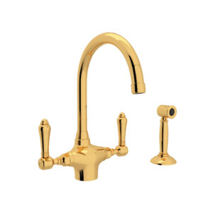ROHL San Julio® Two Handle Kitchen Faucet With Side Spray In Italian Brass