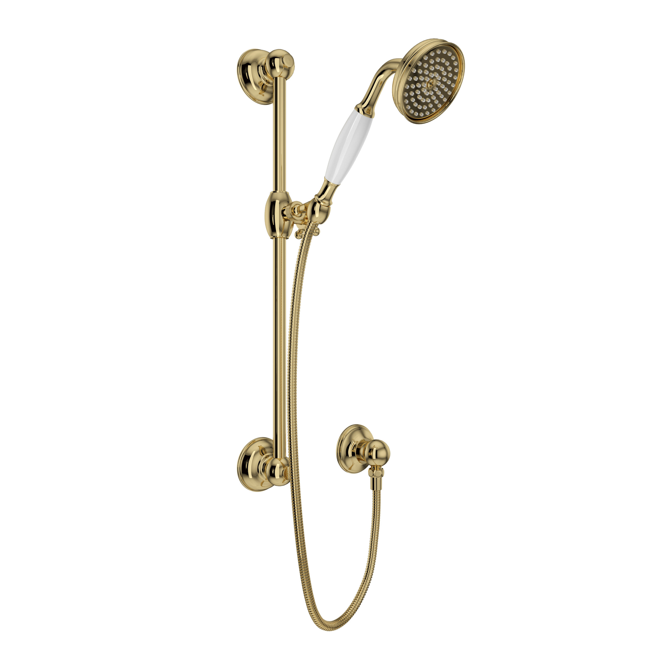 ROHL Handshower Set With 22" Slide Bar and Single-Function Handshower In Unlacquered Brass