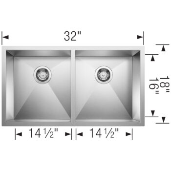 Blanco Quatrus R0 32" 50/50 Double Bowl Undermount Stainless Steel Kitchen Sink - Image 4