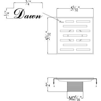 Dawn® Amazon River Series - Square Shower Drain 5"L (Threaded) In Polished satin - Image 2