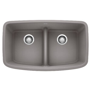 Blanco Valea SILGRANIT 32″ 50/50 Double Bowl Undermount Kitchen Sink with Low Divide – Metallic Gray