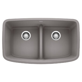 Blanco Valea SILGRANIT 32" 50/50 Double Bowl Undermount Kitchen Sink with Low Divide - Metallic Gray
