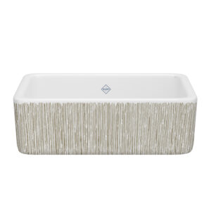Shaws Lancaster™ 30″ Single Bowl Farmhouse Apron Front Fireclay Kitchen Sink With Lines Design In Lines Gold
