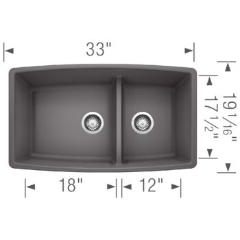 Blanco Performa SILGRANIT 33" 60/40 Double Bowl Undermount Kitchen Sink with Low Divide - Cinder - Image 6