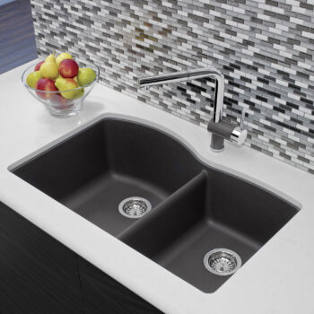 Blanco Diamond SILGRANIT 32" 60/40 Double Bowl Undermount Kitchen Sink - Cinder - Image 2