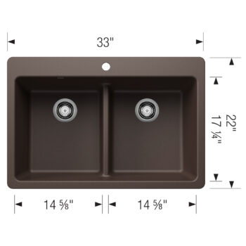 Blanco Liven SILGRANIT 33" 50/50 Double Bowl Dual Mount Kitchen Sink with Low Divide - Café - Image 3