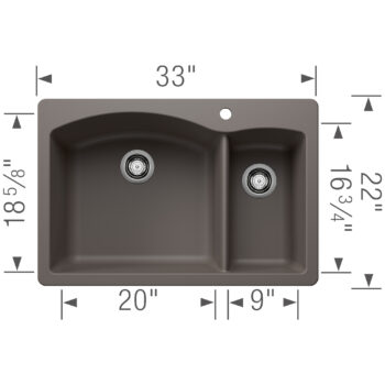 Blanco Diamond SILGRANIT 33" 70/30 Double Bowl Dual Mount Kitchen Sink - Volcano Gray - Image 3