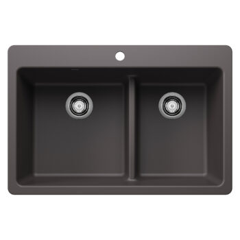 Blanco Liven SILGRANIT 33" 60/40 Double Bowl Dual Mount Kitchen Sink with Low Divide - Cinder