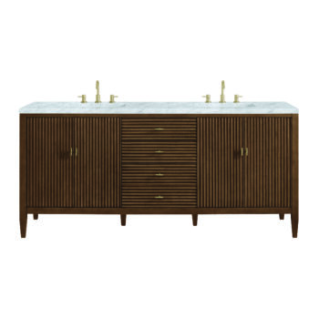Myrrin 72" Double Vanity, Mid Century Walnut w/ 3 CM Carrara White Marble Top