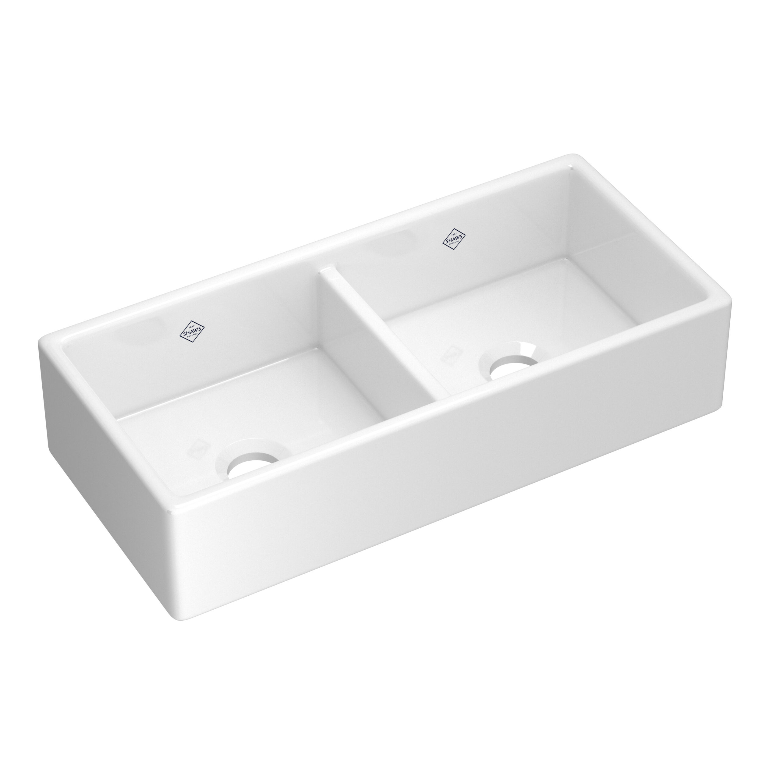 Shaws Shaker™ 39" Double Bowl Farmhouse Apron Front Fireclay Kitchen Sink In White (WH)