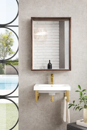 Two Boston 15.25" Wall Brackets, Radiant Gold w/ 20" White Glossy Composite Stone Top - Image 2