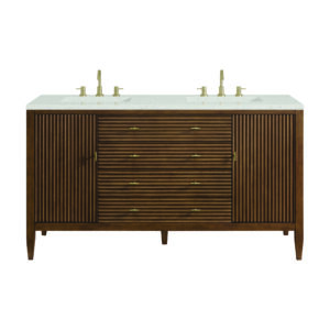 Myrrin 60″ Double Vanity, Mid Century Walnut w/ 3 CM Lime Delight Quartz Top