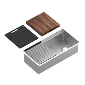 ROHL Culinario™ 36″ Stainless Steel Chef/Workstation Sink With Accessories In Brushed Stainless Steel