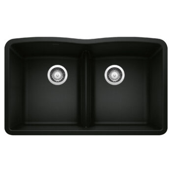 Blanco Diamond SILGRANIT 32" 50/50 Double Bowl Undermount Kitchen Sink with Low Divide - Coal Black