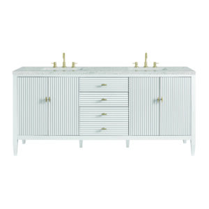 Myrrin 72″ Double Vanity, Bright White w/ 3 CM Eternal Jasmine Pearl Quartz Top