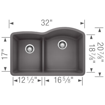 Blanco Diamond SILGRANIT 32" 40/60 Reverse Double Bowl Undermount Kitchen Sink with Low Divide - Cinder - Image 3