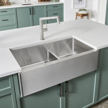 Blanco Quatrus R15 33" 60/40 Double Bowl Apron-Front Stainless Steel Farmhouse Sink with Low Divide - Image 2