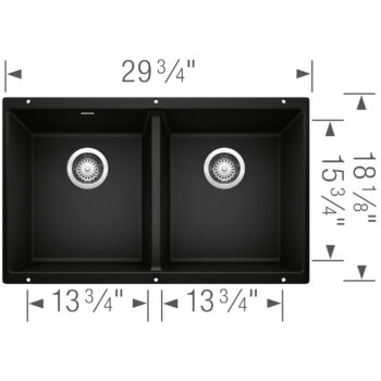 Blanco Precis SILGRANIT 29" 50/50 Double Bowl Undermount Kitchen Sink - Coal Black - Image 3