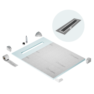 QM Shower Pan Curbless Kit 48″ with a 36″ Delta Linear Drain Flange Edge in Black