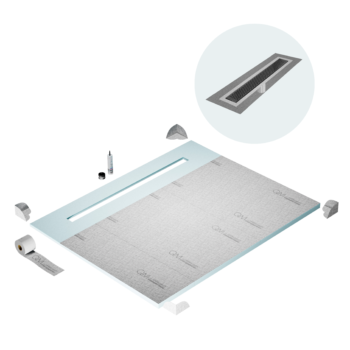 QM Shower Pan Curbless Kit 80" with a 58" Delta Linear Drain Flange Edge in Black