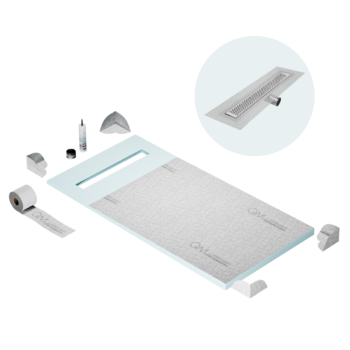 QM Shower Pan Curbless Kit 32" with a 24" Delta Linear Drain Flange Edge Side Outlet in Polished