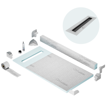 QM Shower Pan Kit 32" with a 24" Mist (Tile-in) Linear Drain Flange Edge in Black