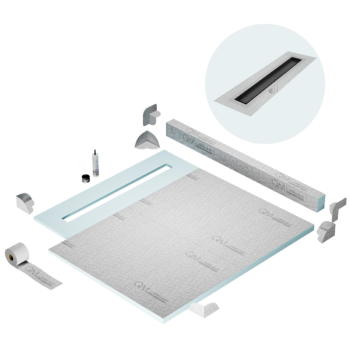 QM Shower Pan Kit 56" with a 48" Mist (Tile-in) Linear Drain Flange Edge in Black