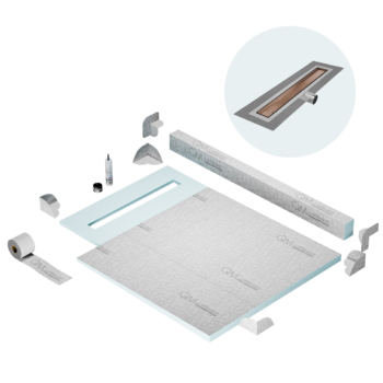 QM Shower Pan Kit 40" with a 32" Mist (Tile-in) Linear Drain Flange Edge Side Outlet in Bronze