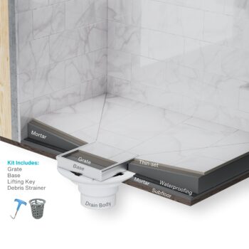 QM Delmar Series. Wedgewire Line. 5 3/4" Square Drain. Satin Finish - Image 2