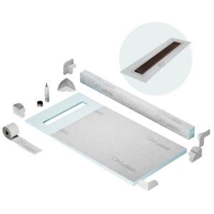 QM Shower Pan Kit 32″ with a 24″ Wedgewire Linear Drain Flange Edge in Bronze