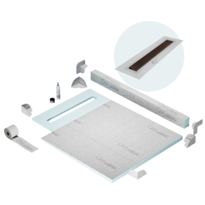 QM Shower Pan Kit 40″ with a 32″ Wedgewire Linear Drain Flange Edge in Bronze