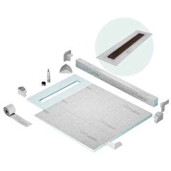 QM Shower Pan Kit 40" with a 32" Wedgewire Linear Drain Flange Edge in Bronze