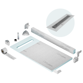 QM Shower Pan Kit 32" with a 24" Wedgewire Linear Drain Flange Edge in Polished