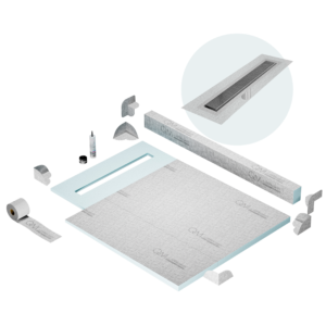QM Shower Pan Kit 40″ with a 32″ Wedgewire Linear Drain Flange Edge in Polished