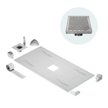 QM Curbless Center Shower Pan Kit 32" x 63" with 4" Delta Square Drain in Gold