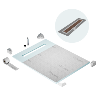 QM Shower Pan Curbless Kit 48" with a 36" Kai Linear Drain Flange Edge in Bronze