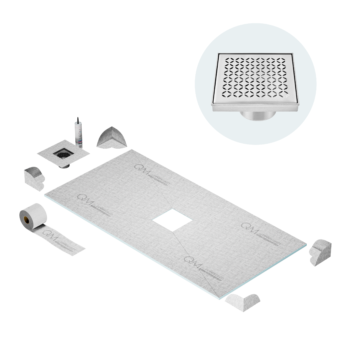 QM Curbless Center Shower Pan Kit 32" x 63" with 4" Lotus Square Drain in Polished