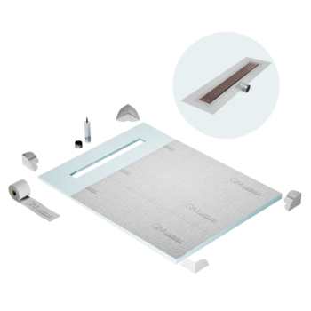 QM Shower Pan Curbless Kit 48" with a 36" Lotus Linear Drain Flange Edge Side Outlet in Bronze