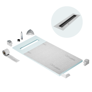 QM Shower Pan Curbless Kit 32" with a 24" Mist (Tile-in) Linear Drain Flange Edge in Black