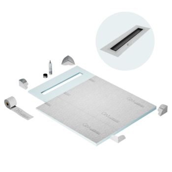 QM Shower Pan Curbless Kit 40" with a 32" Mist (Tile-in) Linear Drain Flange Edge in Black