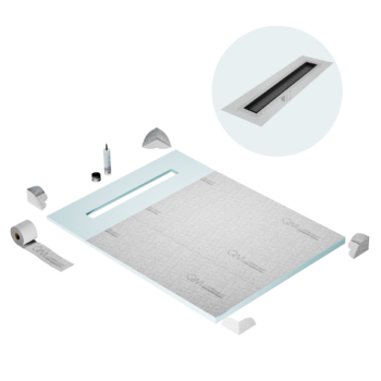 QM Shower Pan Curbless Kit 48" with a 36" Mist (Tile-in) Linear Drain Flange Edge in Black