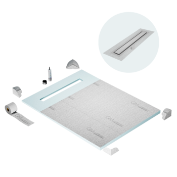 QM Shower Pan Curbless Kit 48" with a 36" Mist (Tile-in) Linear Drain Flange Edge Frameless