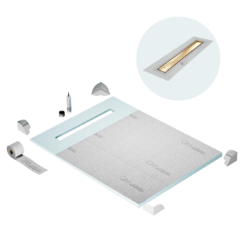 QM Shower Pan Curbless Kit 48" with a 36" Mist (Tile-in) Linear Drain Flange Edge in Gold