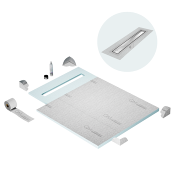 QM Shower Pan Curbless Kit 40" with a 32" Mist (Tile-in) Linear Drain Flange Edge in Satin